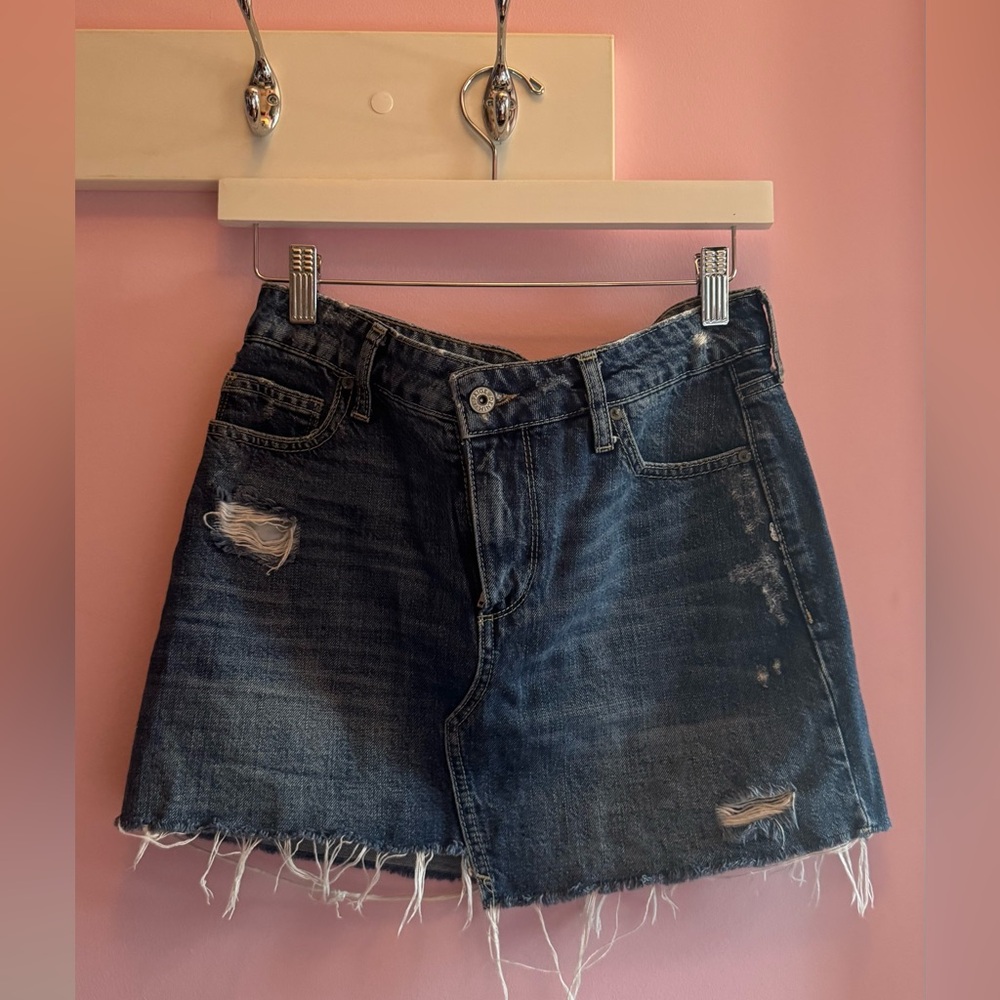 Dark Wash Distressed Denim Mini Skirt